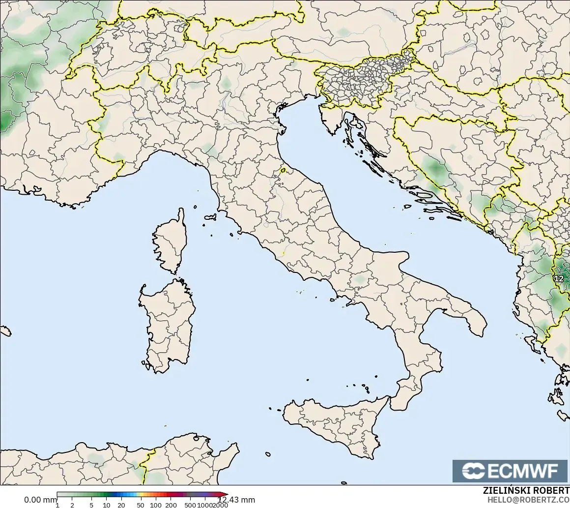 ECMWF IFS 0.25° modelo - Italia, Acumulación de precipitación