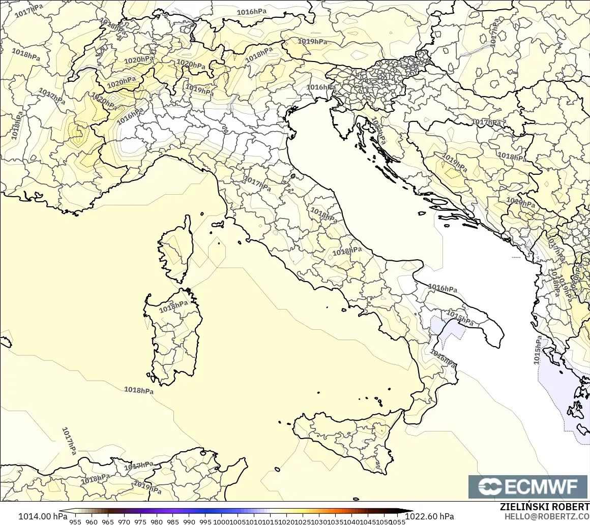 ECMWF IFS 0.25° modelo - Italia, Presión