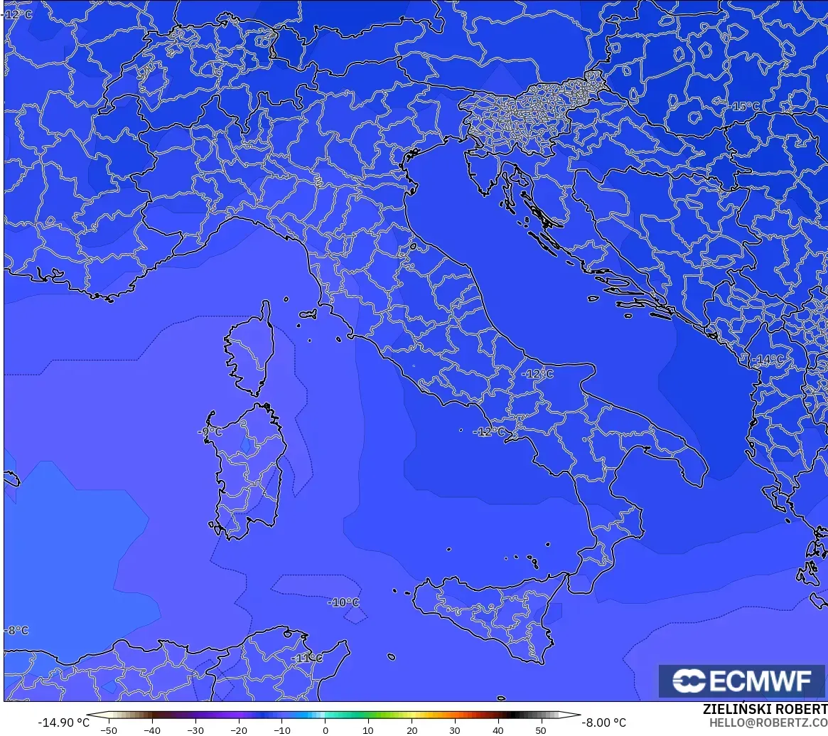ECMWF IFS 0.25° modelo - Italia, Temperatura a 500 hPa
