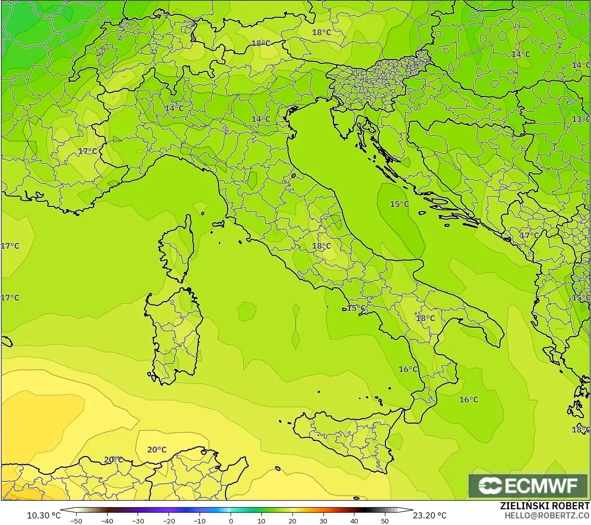 ECMWF IFS 0.25° modelo - Italia, Temperatura a 850 hPa