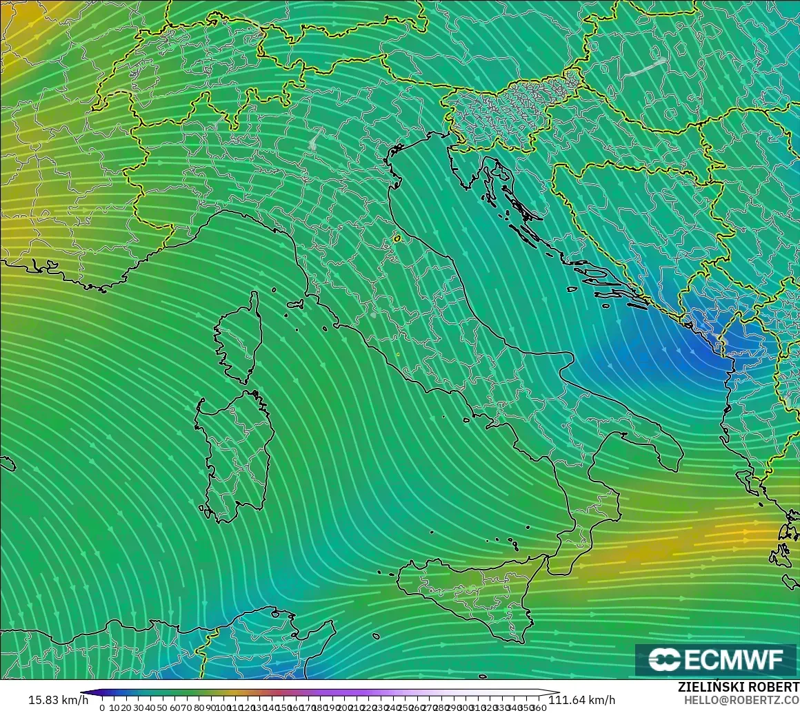 ECMWF IFS 0.25° modelo - Italia, Viento a 300 hPa (corriente en chorro)