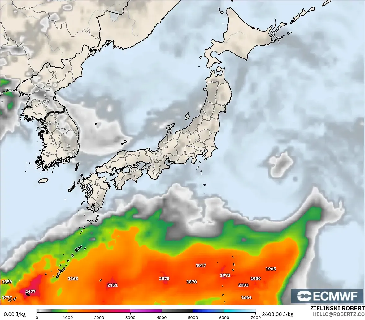 ECMWF IFS 0.25° modelo - Japón, CAPE