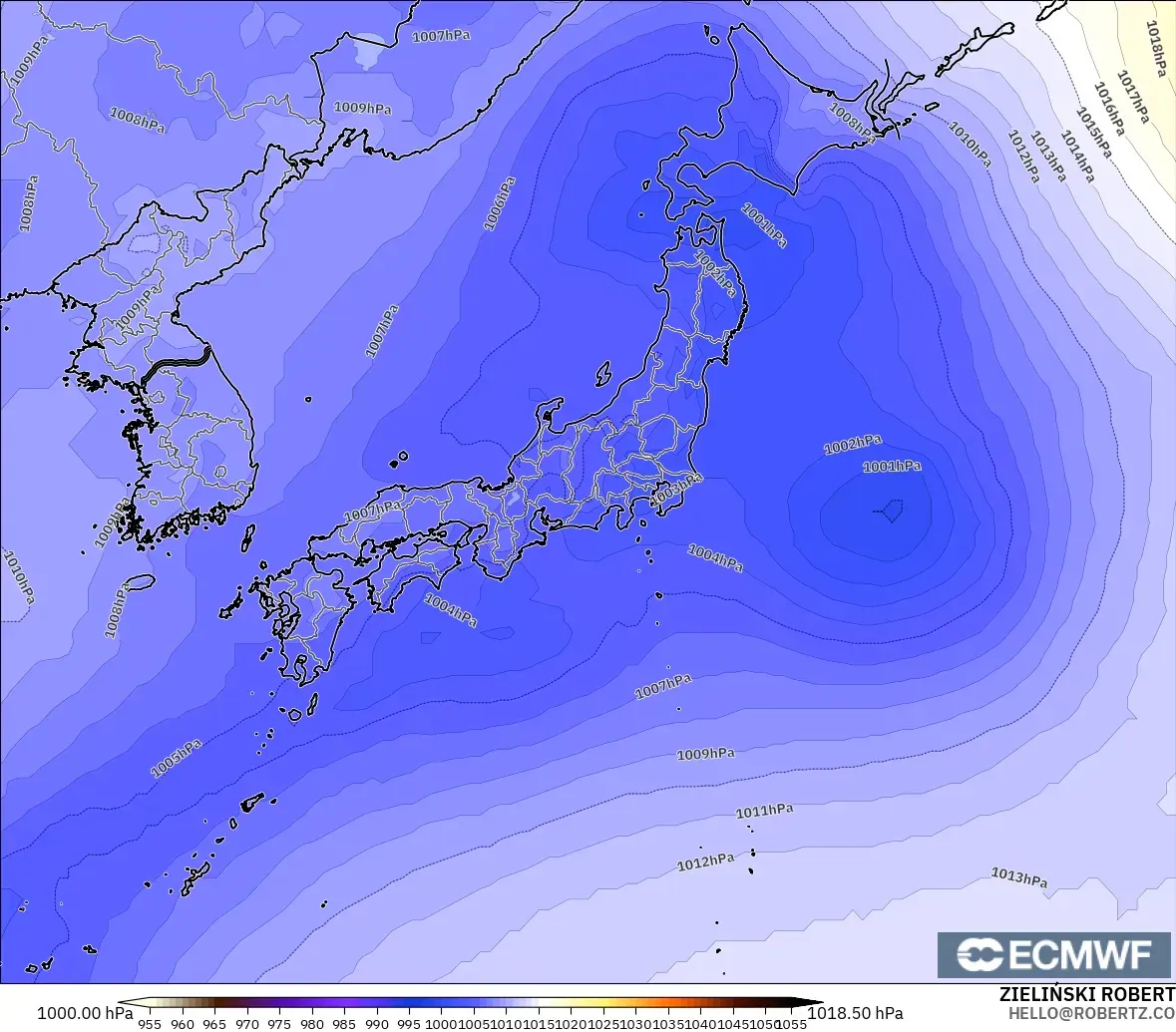 ECMWF IFS 0.25° modelo - Japón, Presión