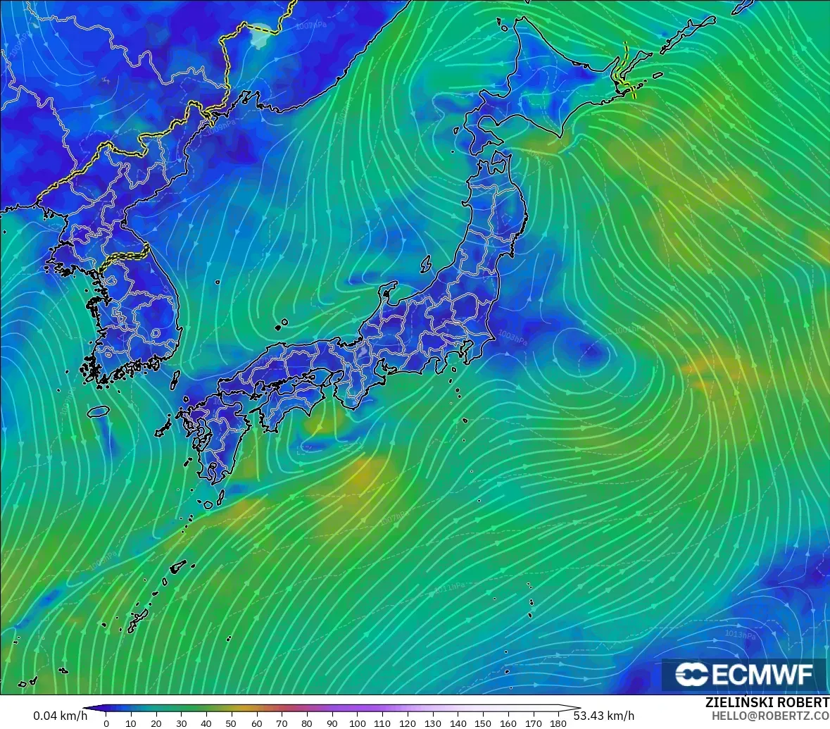 ECMWF IFS 0.25° modelo - Japón, Viento a 10 m