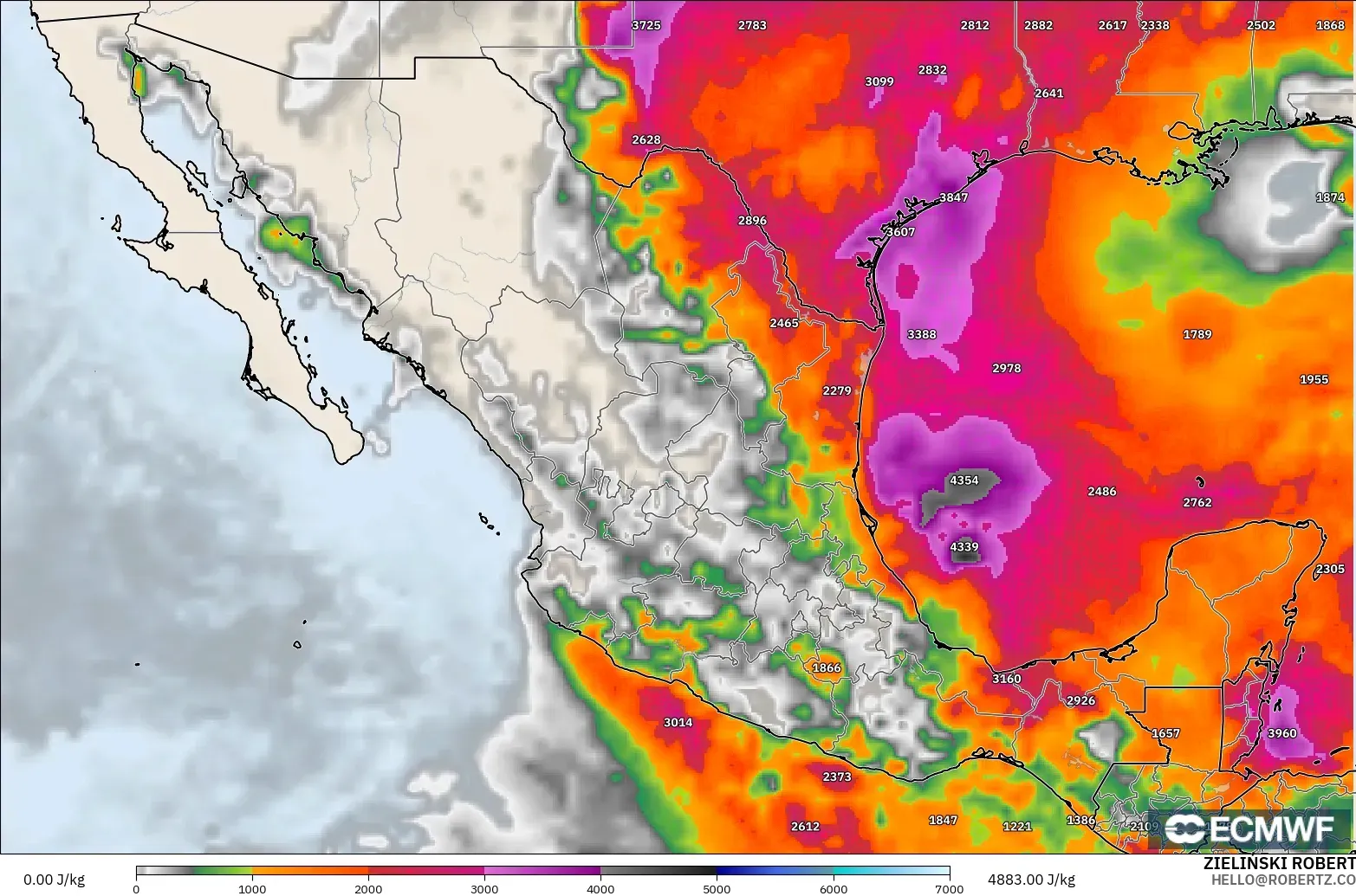 ECMWF IFS 0.25° modelo - México, CAPE