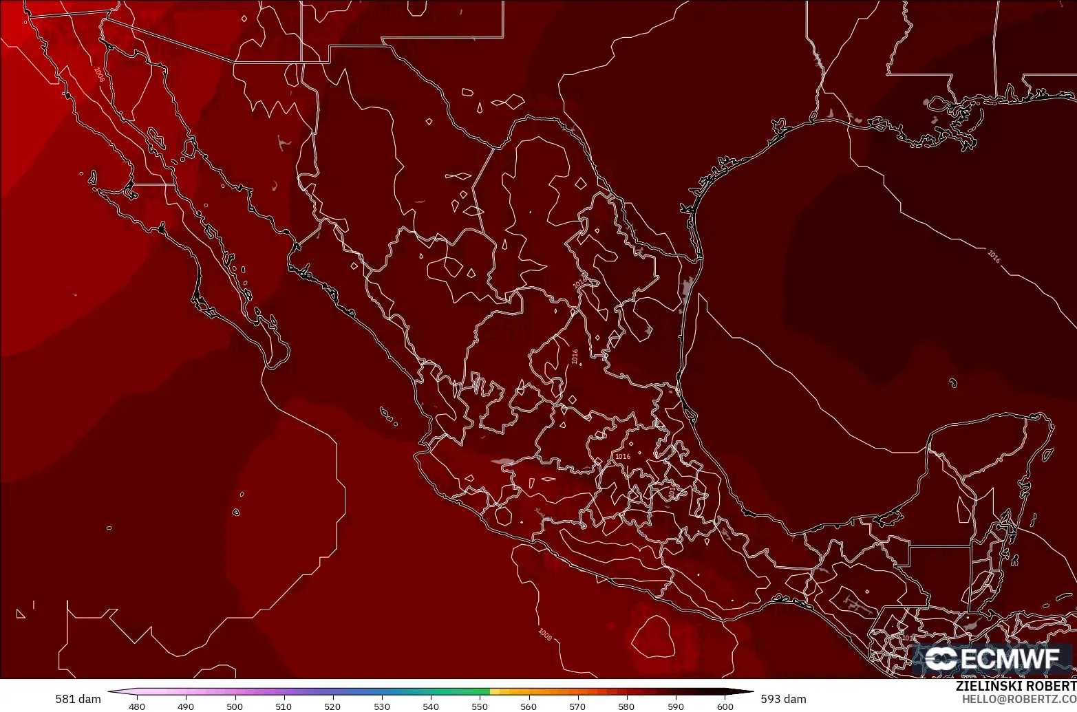 ECMWF IFS 0.25° modelo - México, Altura geopotencial a 500 hPa