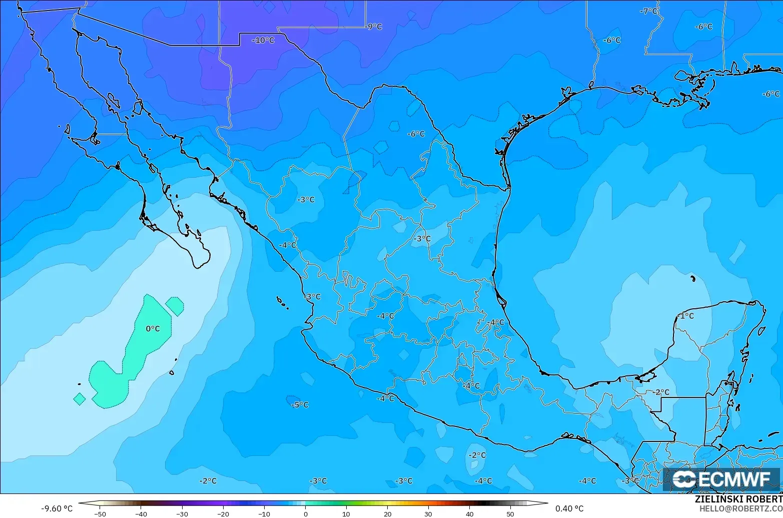ECMWF IFS 0.25° modelo - México, Temperatura a 500 hPa