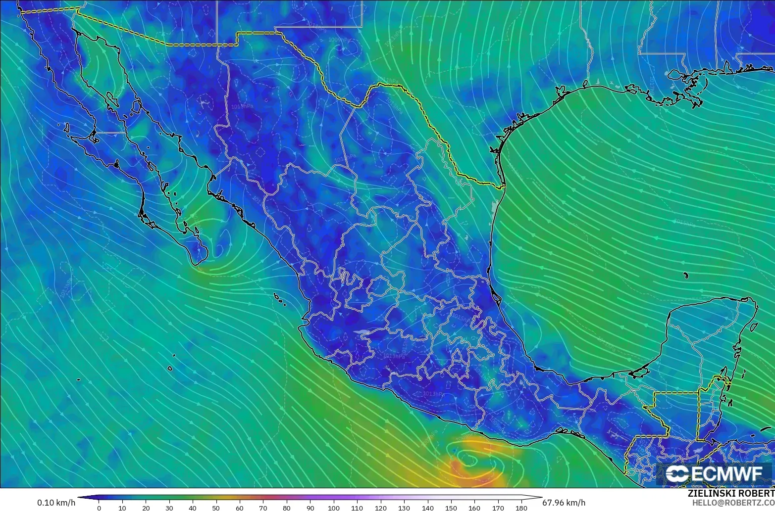 ECMWF IFS 0.25° modelo - México, Viento a 10 m