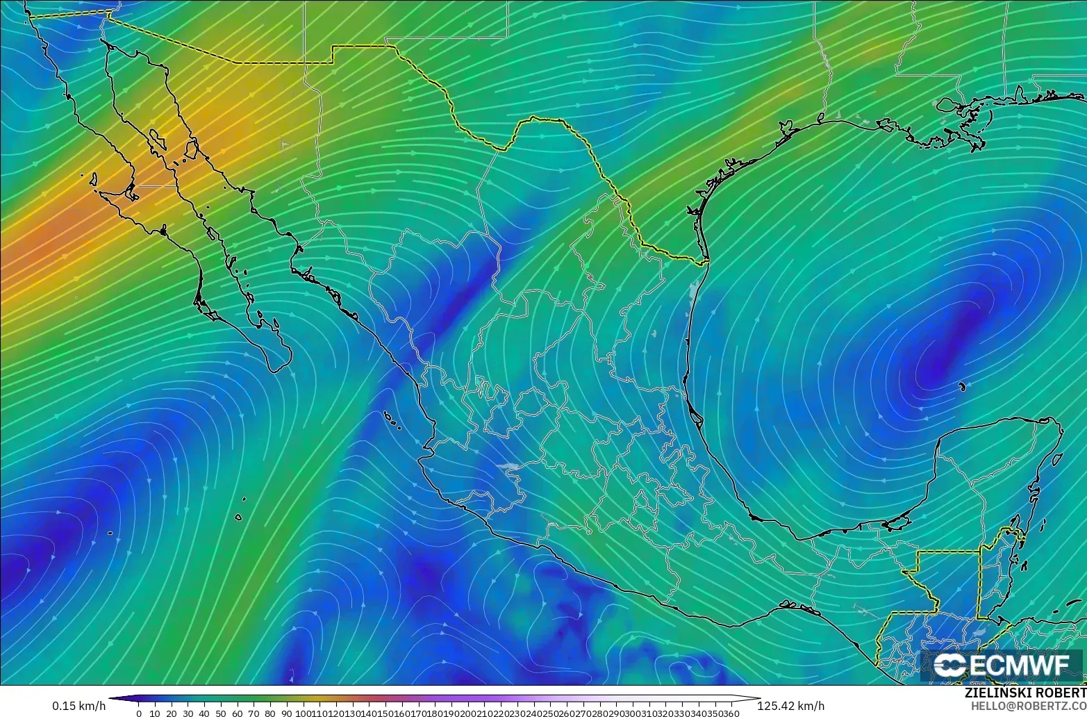 ECMWF IFS 0.25° modelo - México, Viento a 300 hPa (corriente en chorro)
