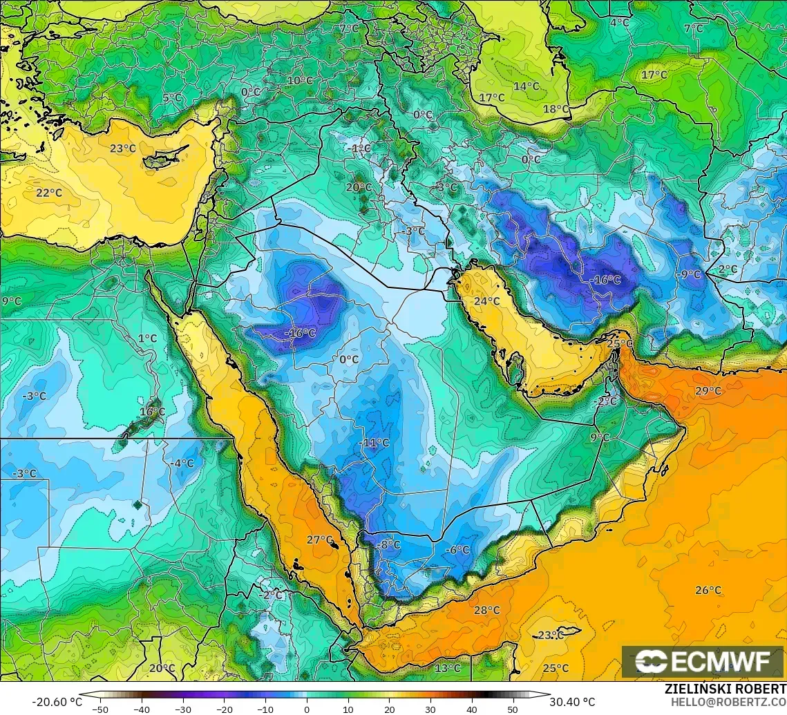 ECMWF IFS 0.25° modelo - Oriente Medio, Punto de rocío a 2 m