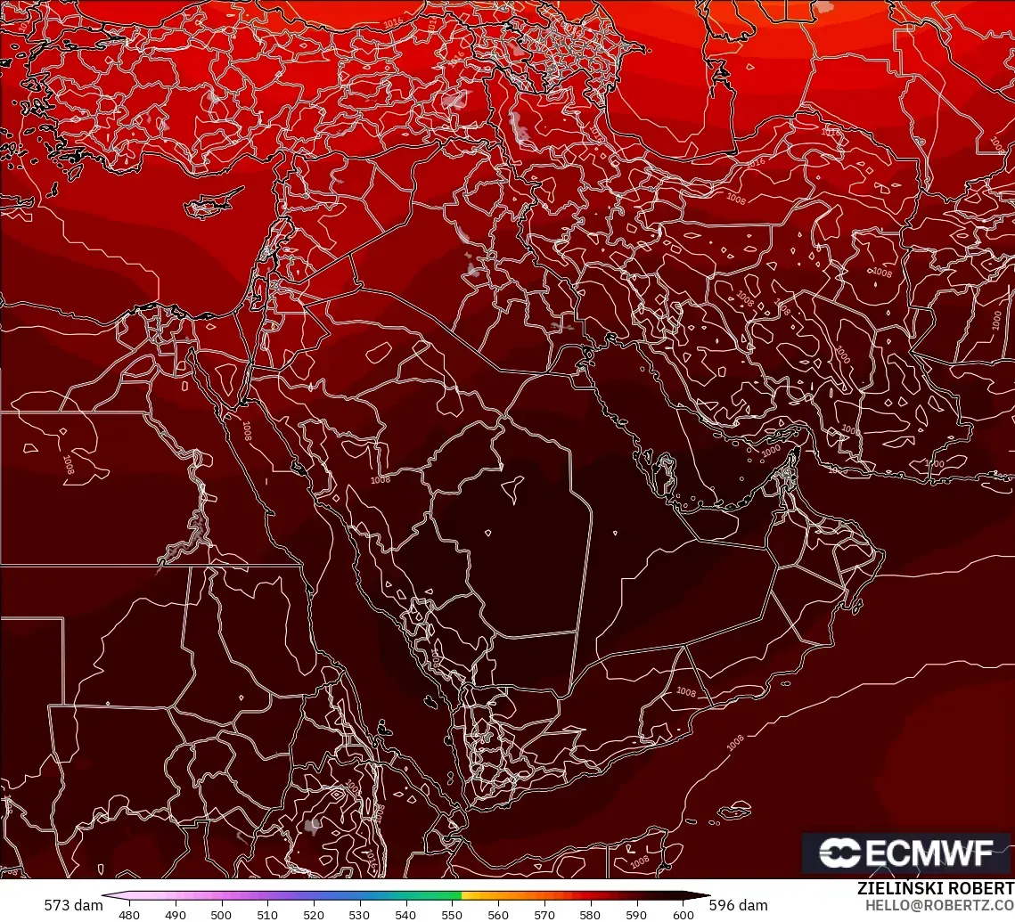 ECMWF IFS 0.25° modelo - Oriente Medio, Altura geopotencial a 500 hPa