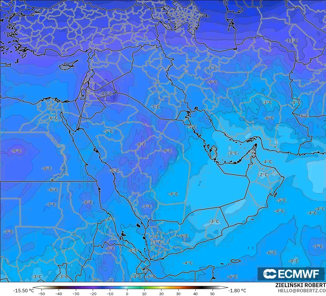 ECMWF IFS 0.25° modelo - Oriente Medio, Temperatura a 500 hPa