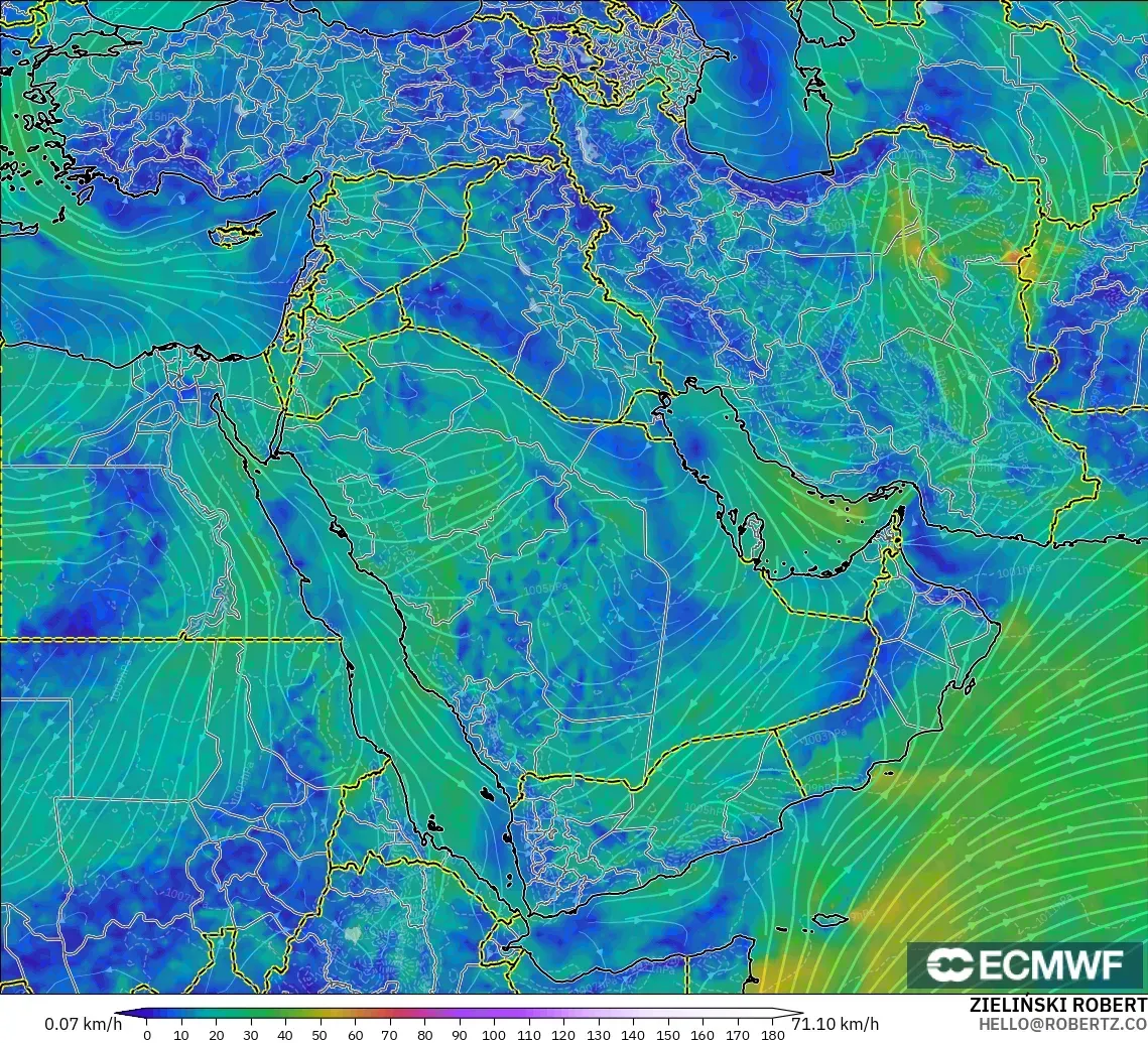 ECMWF IFS 0.25° modelo - Oriente Medio, Viento a 10 m