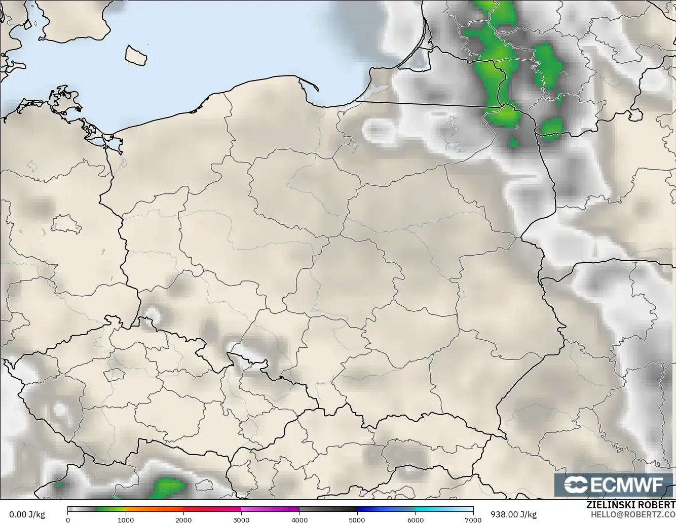 ECMWF IFS 0.25° modelo - Polonia, CAPE