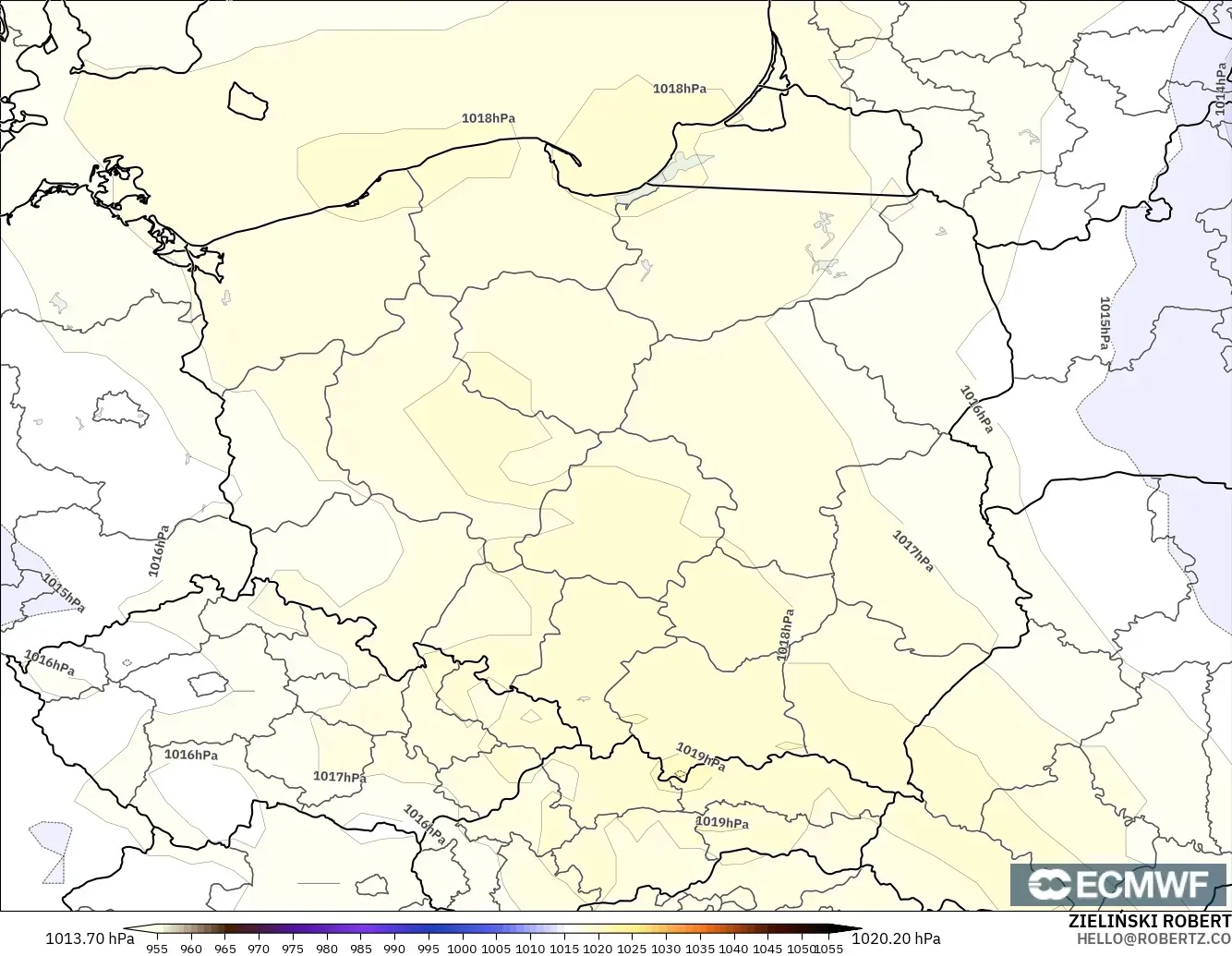 ECMWF IFS 0.25° modelo - Polonia, Presión