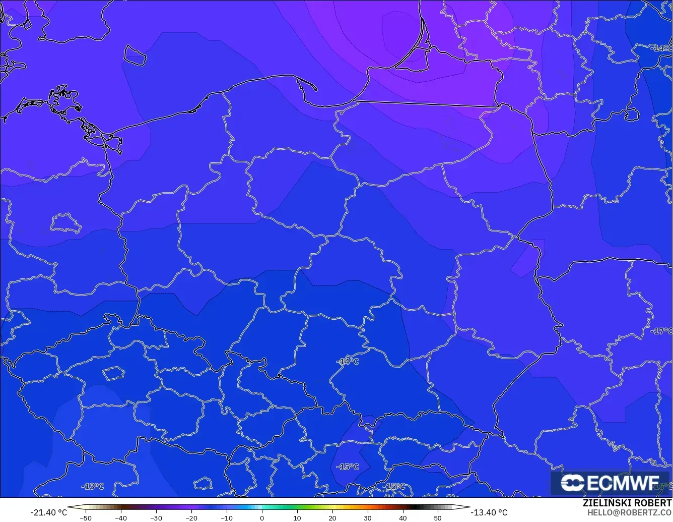 ECMWF IFS 0.25° modelo - Polonia, Temperatura a 500 hPa
