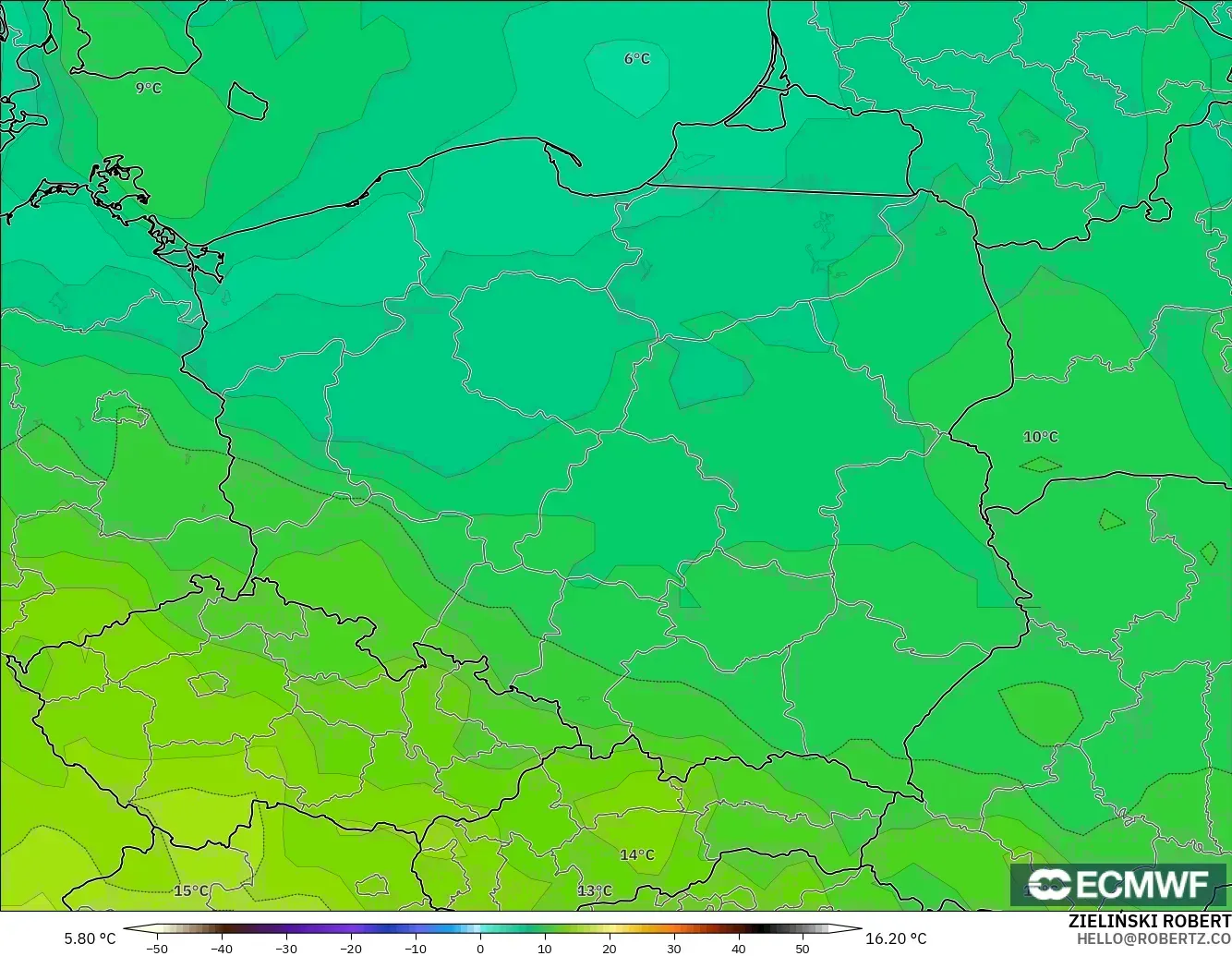 ECMWF IFS 0.25° modelo - Polonia, Temperatura a 850 hPa