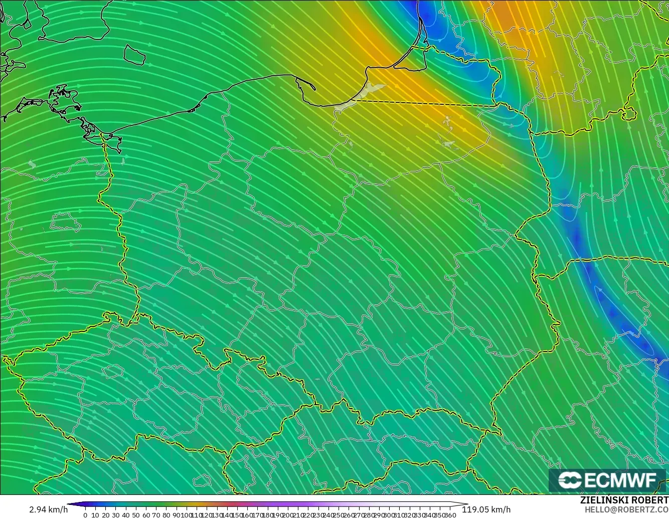 ECMWF IFS 0.25° modelo - Polonia, Viento a 300 hPa (corriente en chorro)