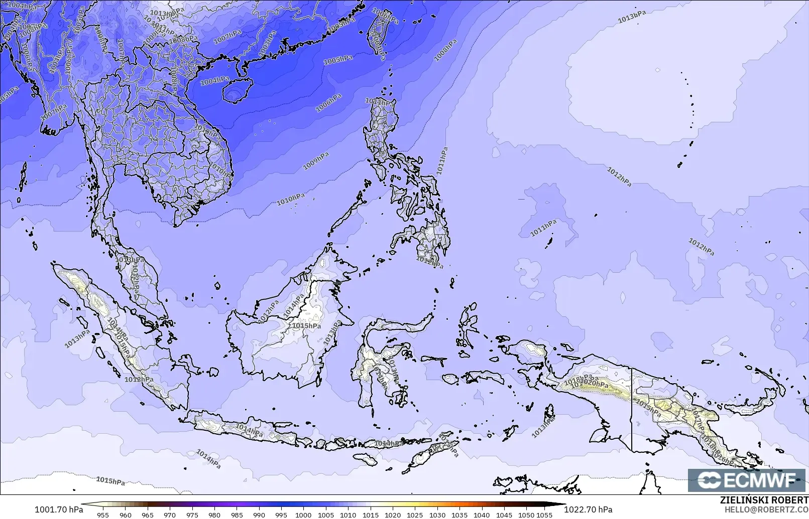 ECMWF IFS 0.25° modelo - Sudeste Asiático, Presión