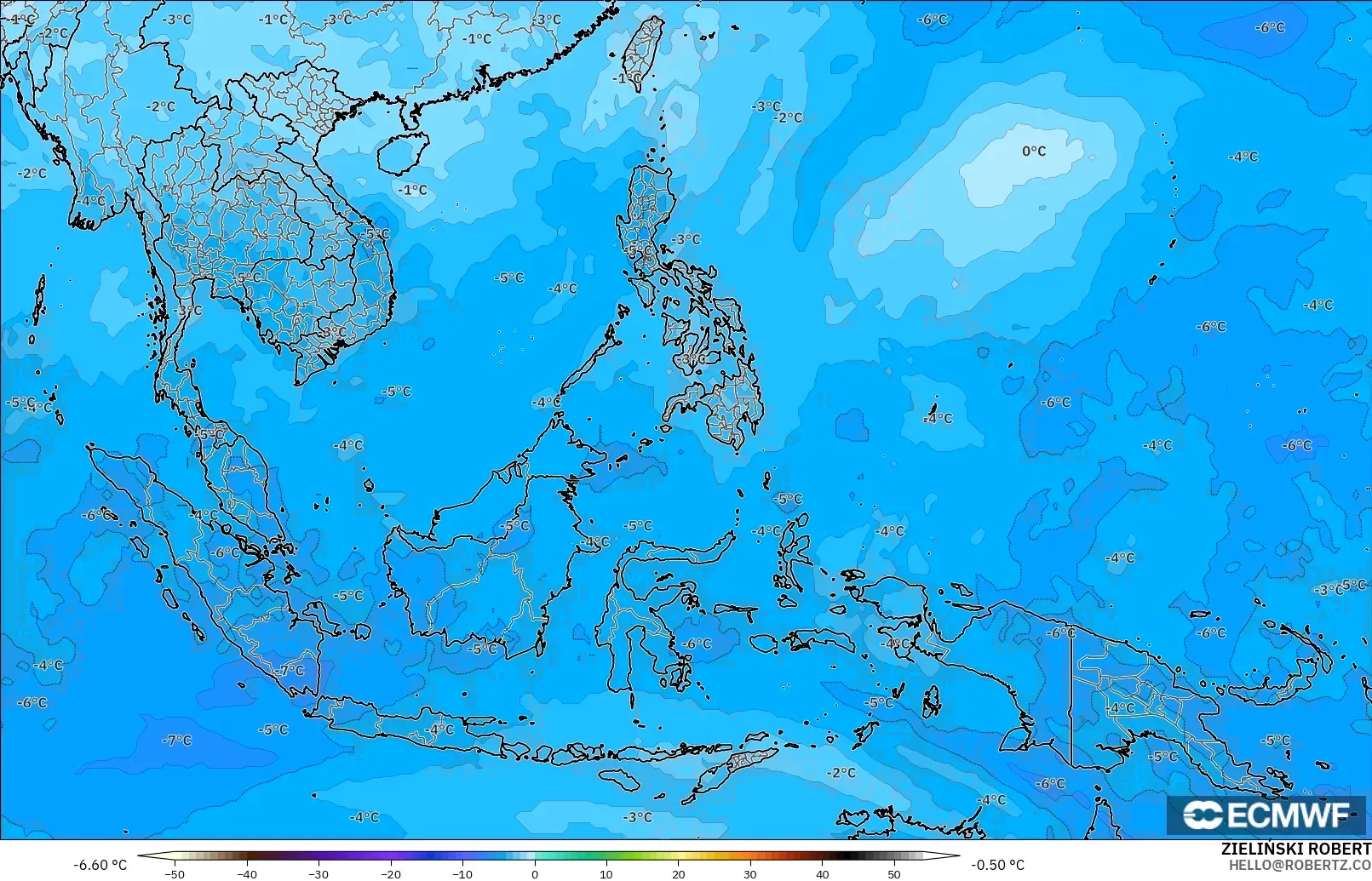 ECMWF IFS 0.25° modelo - Sudeste Asiático, Temperatura a 500 hPa