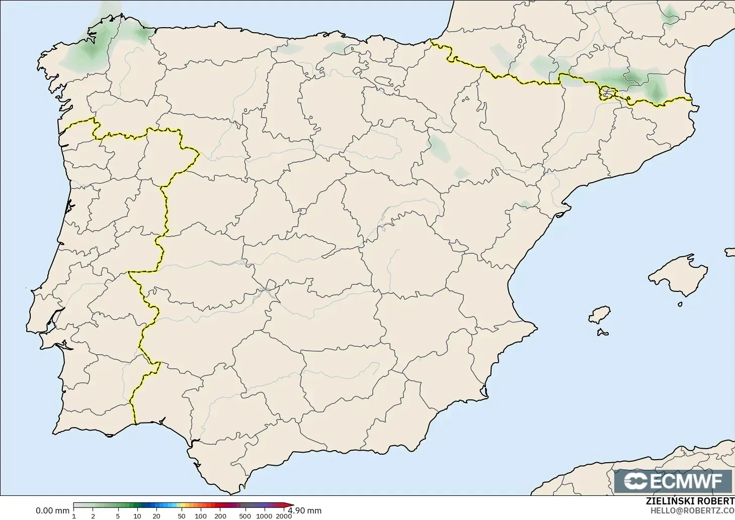 ECMWF IFS 0.25° modelo - España, Acumulación de precipitación