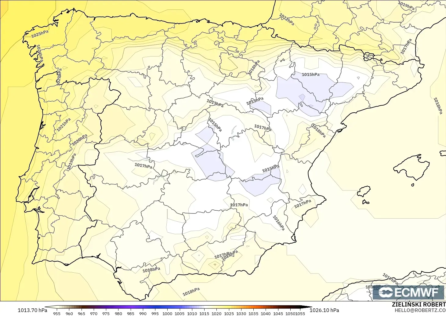 ECMWF IFS 0.25° modelo - España, Presión