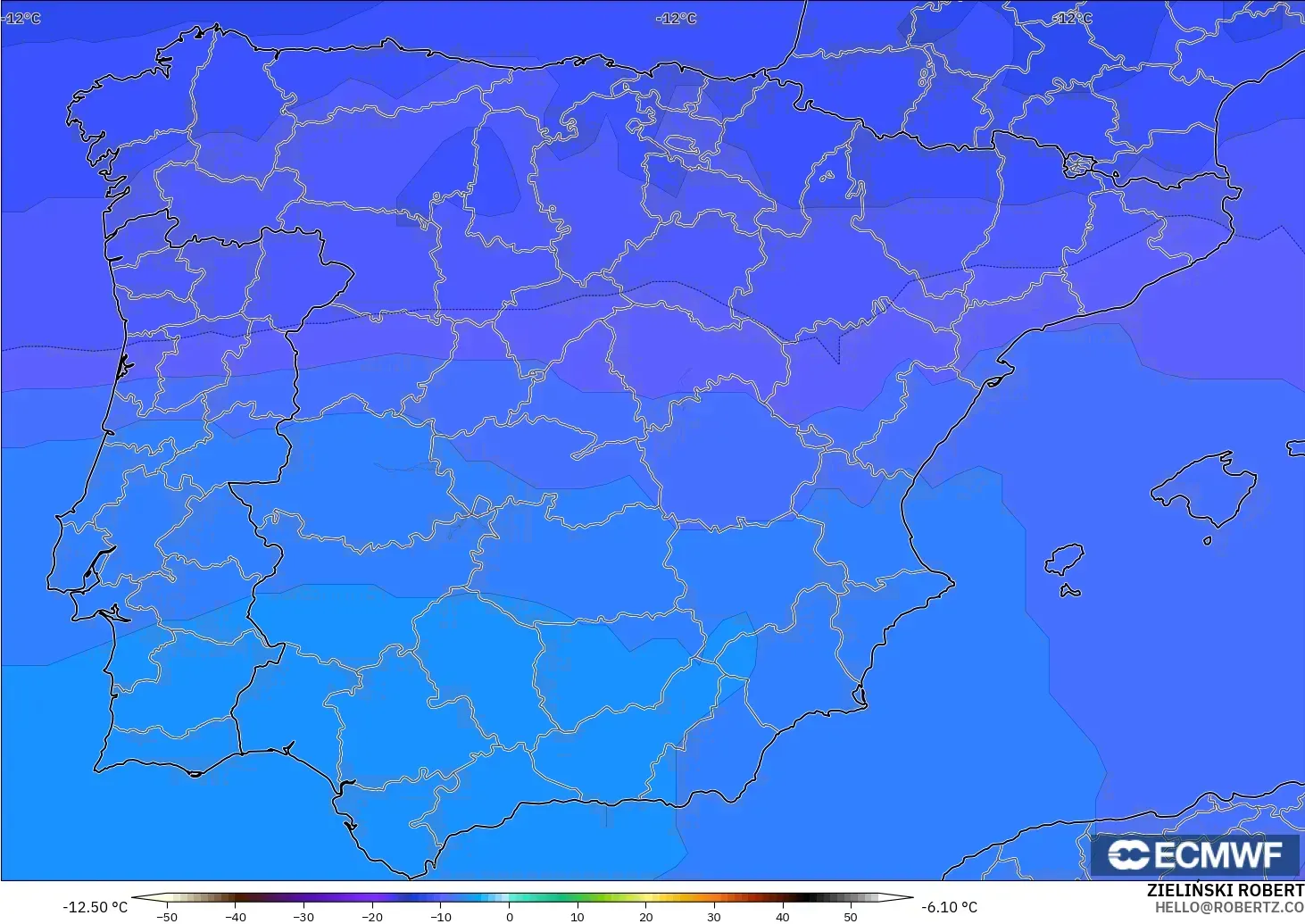 ECMWF IFS 0.25° modelo - España, Temperatura a 500 hPa
