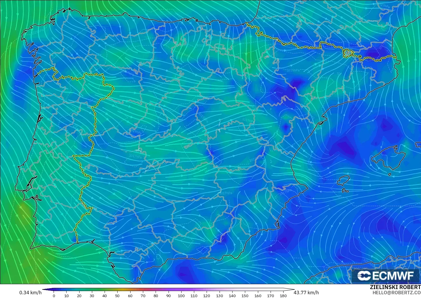 ECMWF IFS 0.25° modelo - España, Viento a 10 m