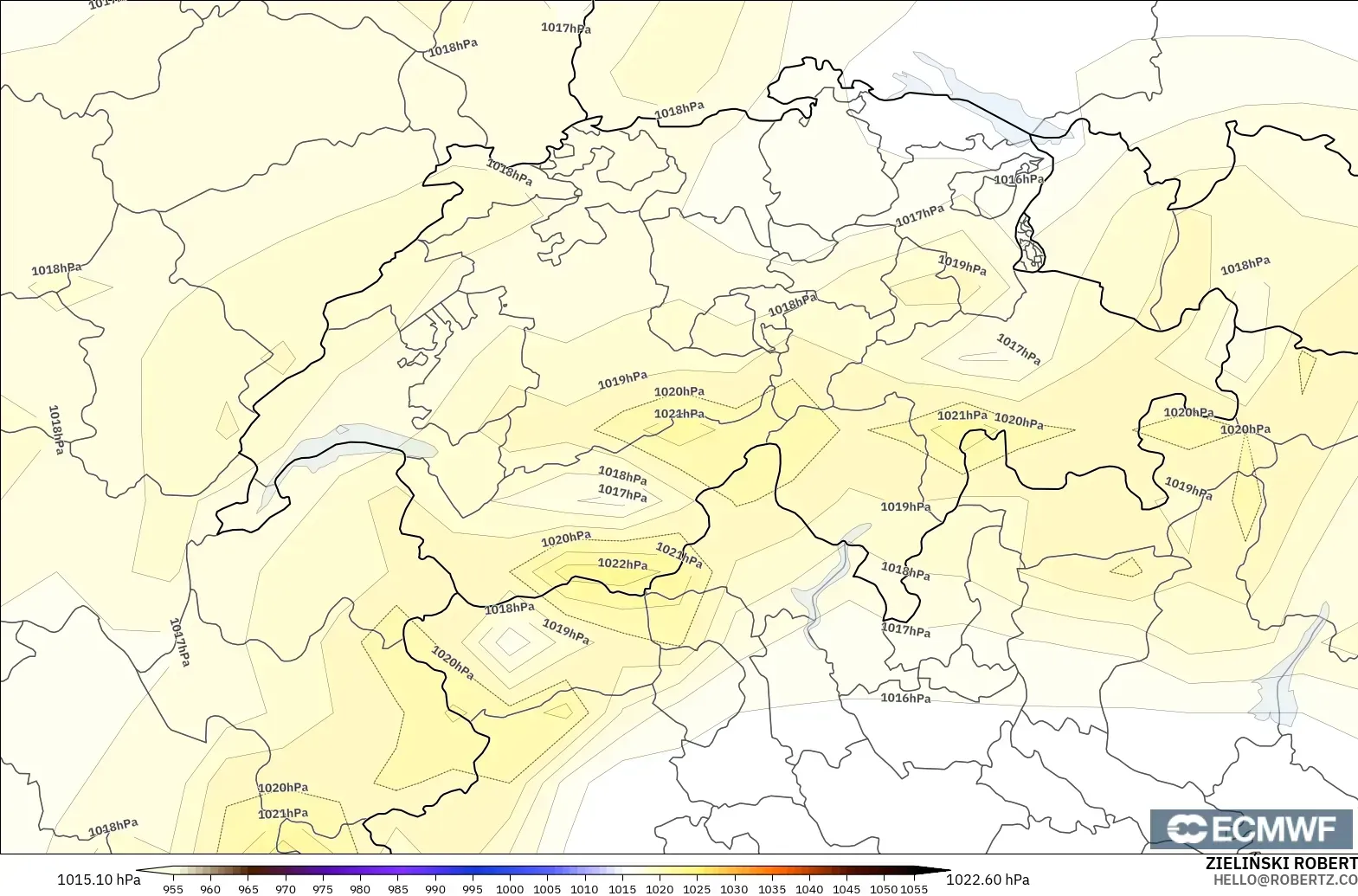 ECMWF IFS 0.25° modelo - Suiza, Presión