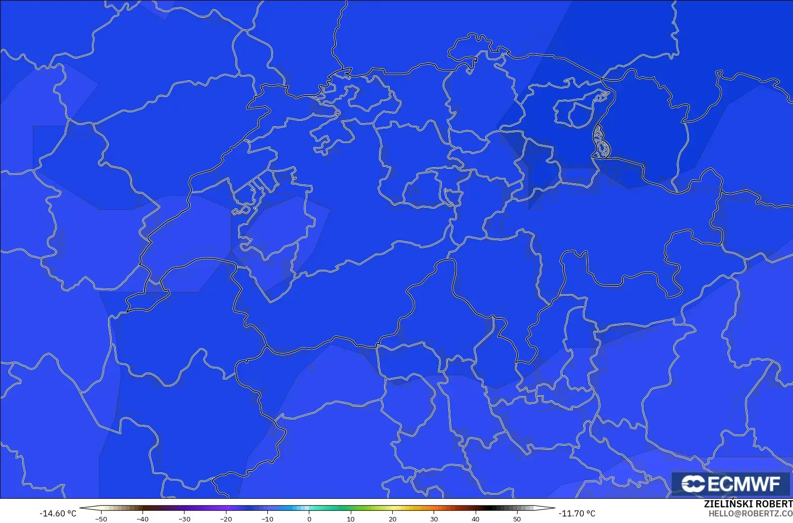 ECMWF IFS 0.25° modelo - Suiza, Temperatura a 500 hPa