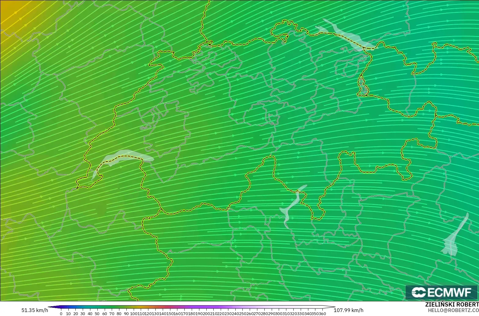 ECMWF IFS 0.25° modelo - Suiza, Viento a 300 hPa (corriente en chorro)