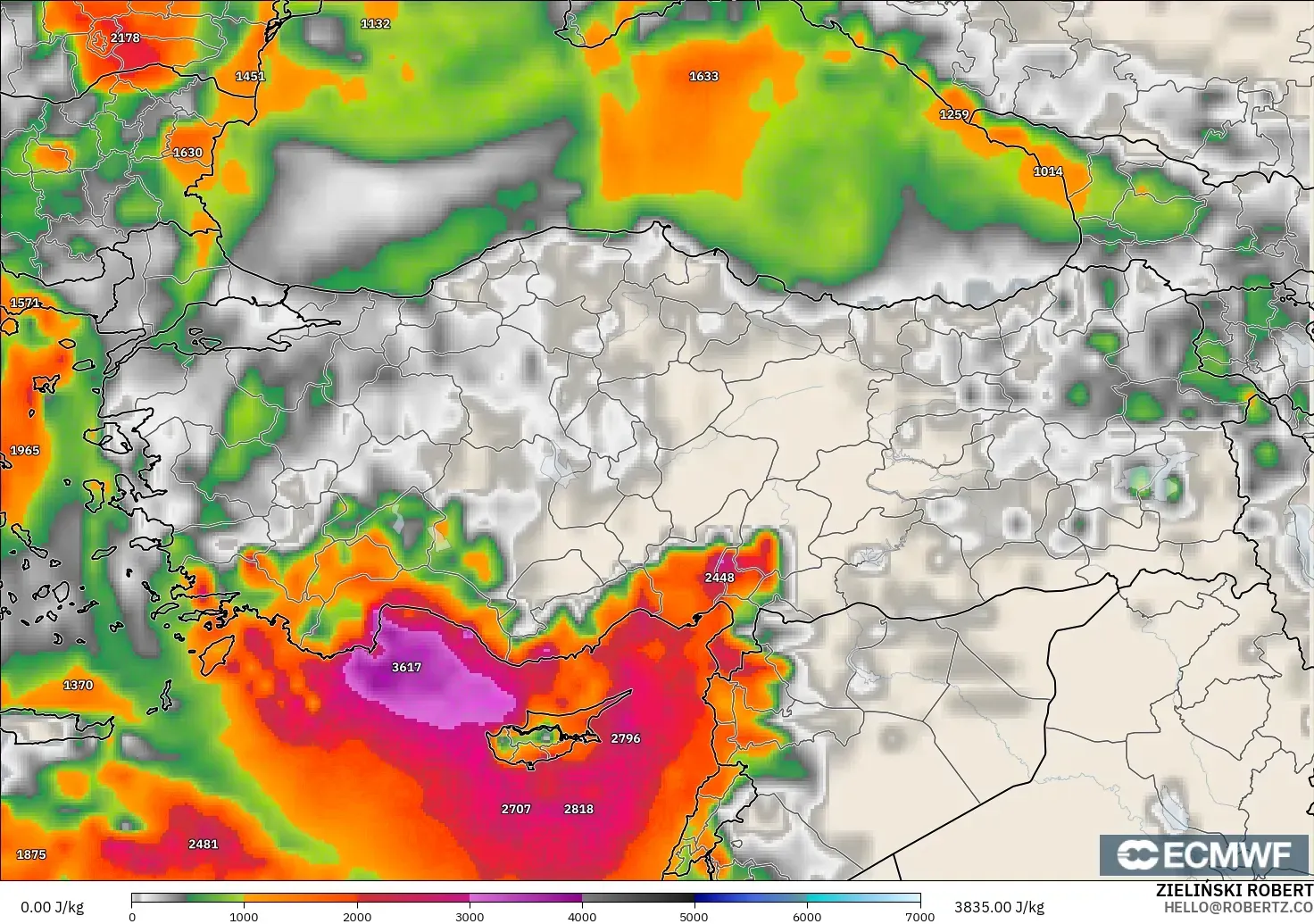 ECMWF IFS 0.25° modelo - Turquía, CAPE