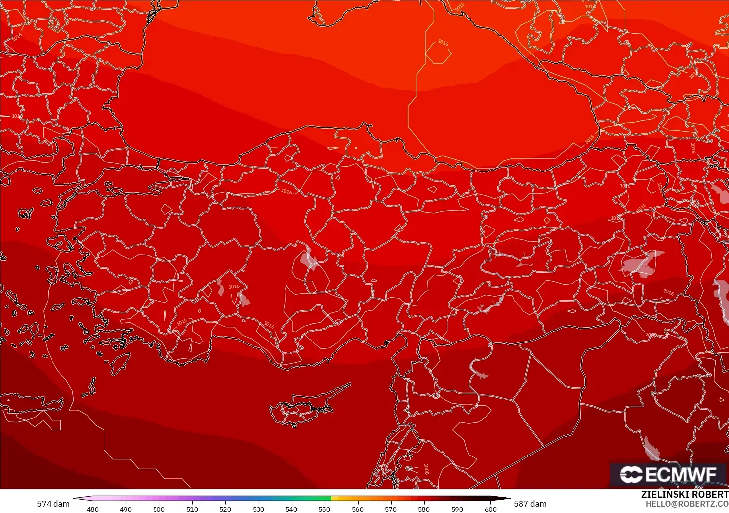 ECMWF IFS 0.25° modelo - Turquía, Altura geopotencial a 500 hPa