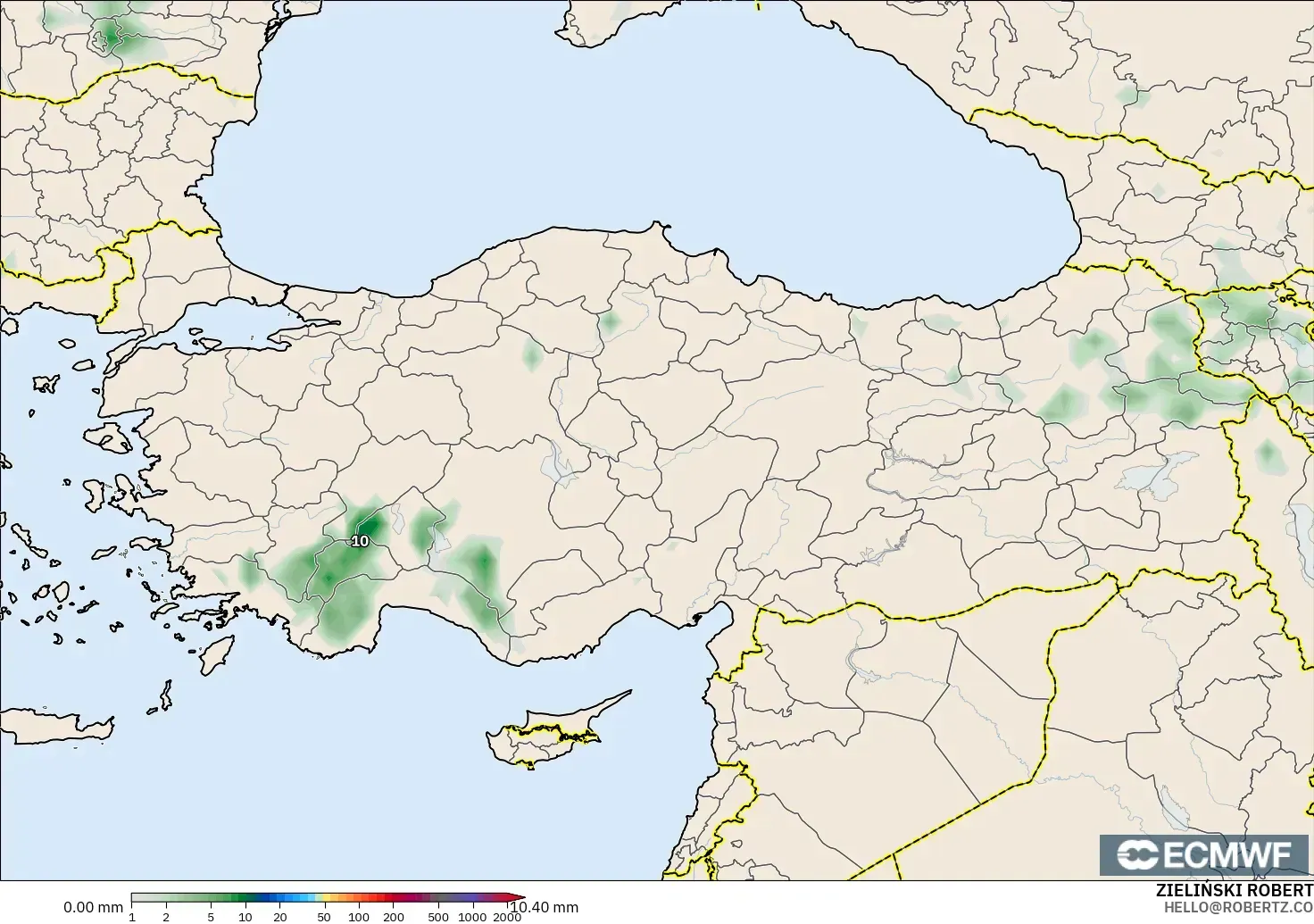 ECMWF IFS 0.25° modelo - Turquía, Acumulación de precipitación