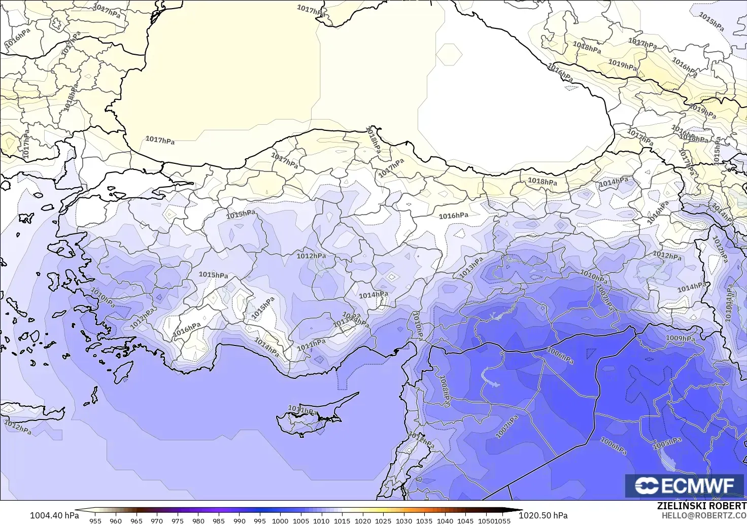 ECMWF IFS 0.25° modelo - Turquía, Presión