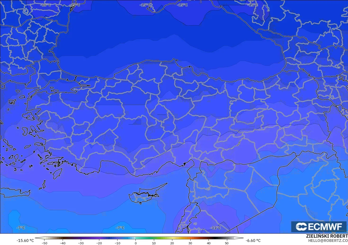 ECMWF IFS 0.25° modelo - Turquía, Temperatura a 500 hPa