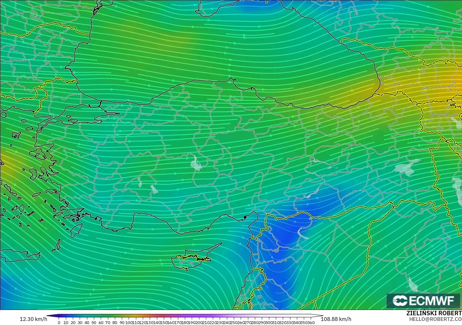 ECMWF IFS 0.25° modelo - Turquía, Viento a 300 hPa (corriente en chorro)