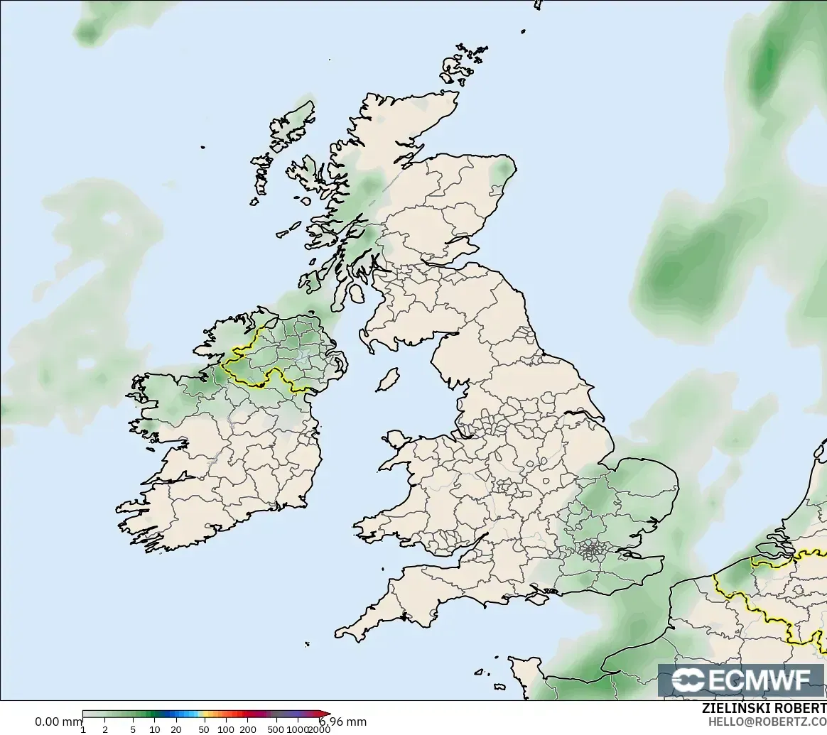 ECMWF IFS 0.25° modelo - Reino Unido, Acumulación de precipitación