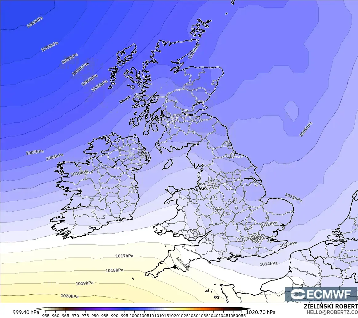 ECMWF IFS 0.25° modelo - Reino Unido, Presión