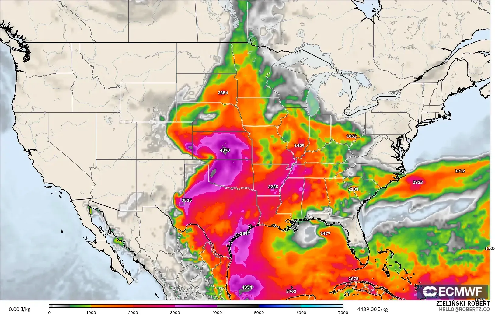 ECMWF IFS 0.25° modelo - Estados Unidos, CAPE
