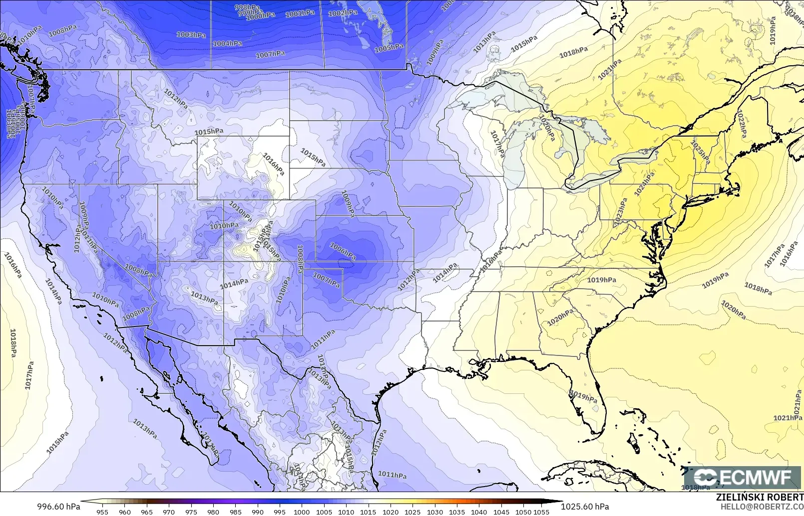 ECMWF IFS 0.25° modelo - Estados Unidos, Presión