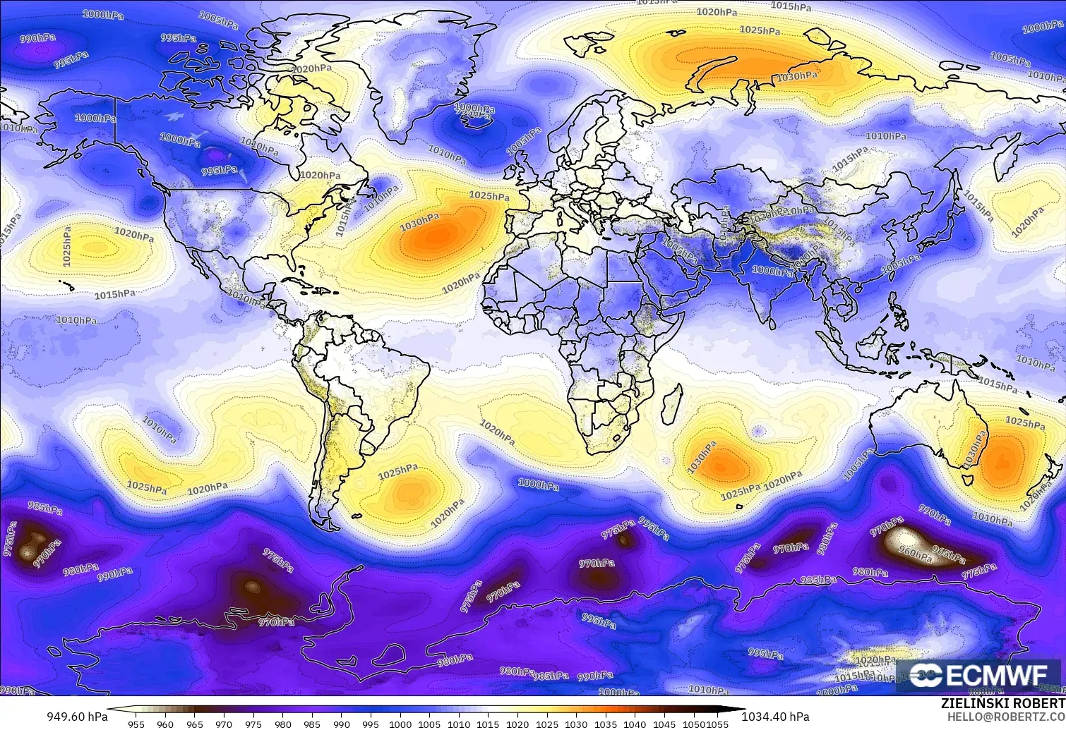 ECMWF IFS 0.25° modelo - Mundo, Presión