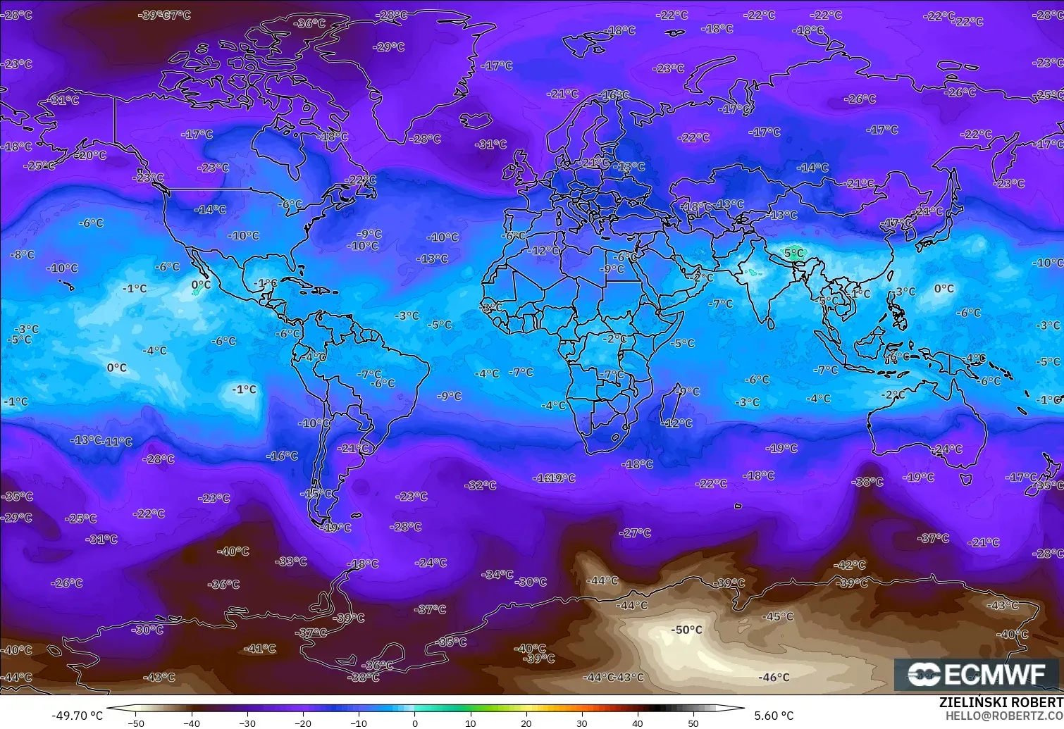 ECMWF IFS 0.25° modelo - Mundo, Temperatura a 500 hPa