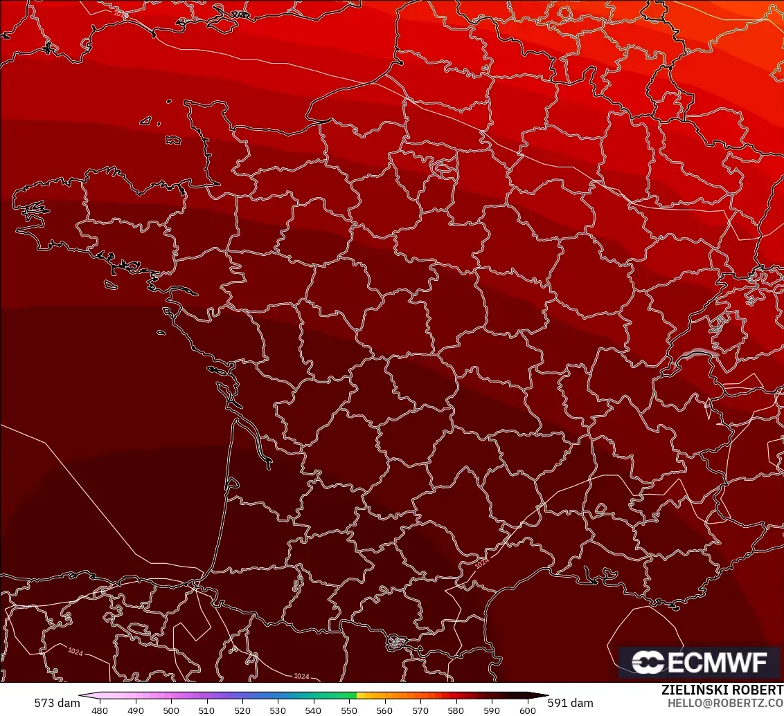 ECMWF IFS 0.25° modelo - Francia, Altura geopotencial a 500 hPa