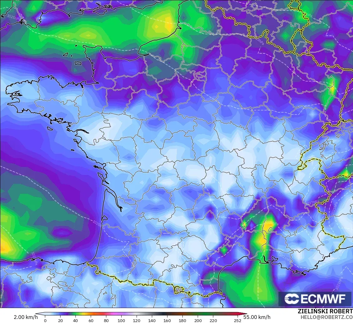ECMWF IFS 0.25° modelo - Francia, Ráfagas de viento