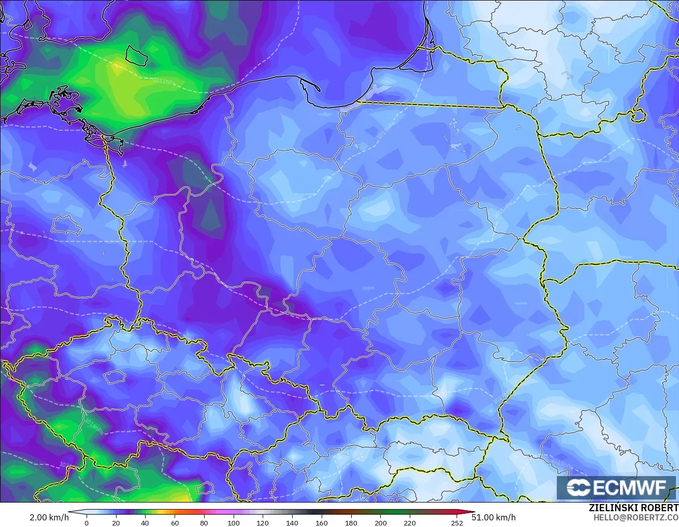 ECMWF IFS 0.25° modelo - Polonia, Ráfagas de viento