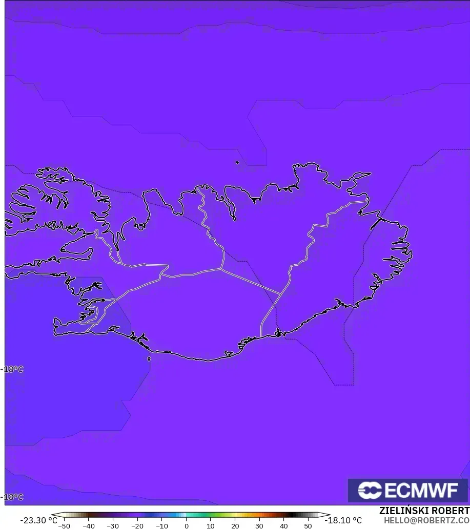 ECMWF IFS 0.25° modelo - Islandia, Temperatura a 500 hPa