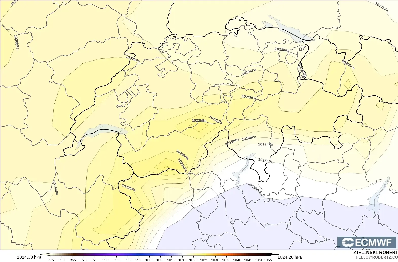 ECMWF IFS 0.25° modelo - Suiza, Presión