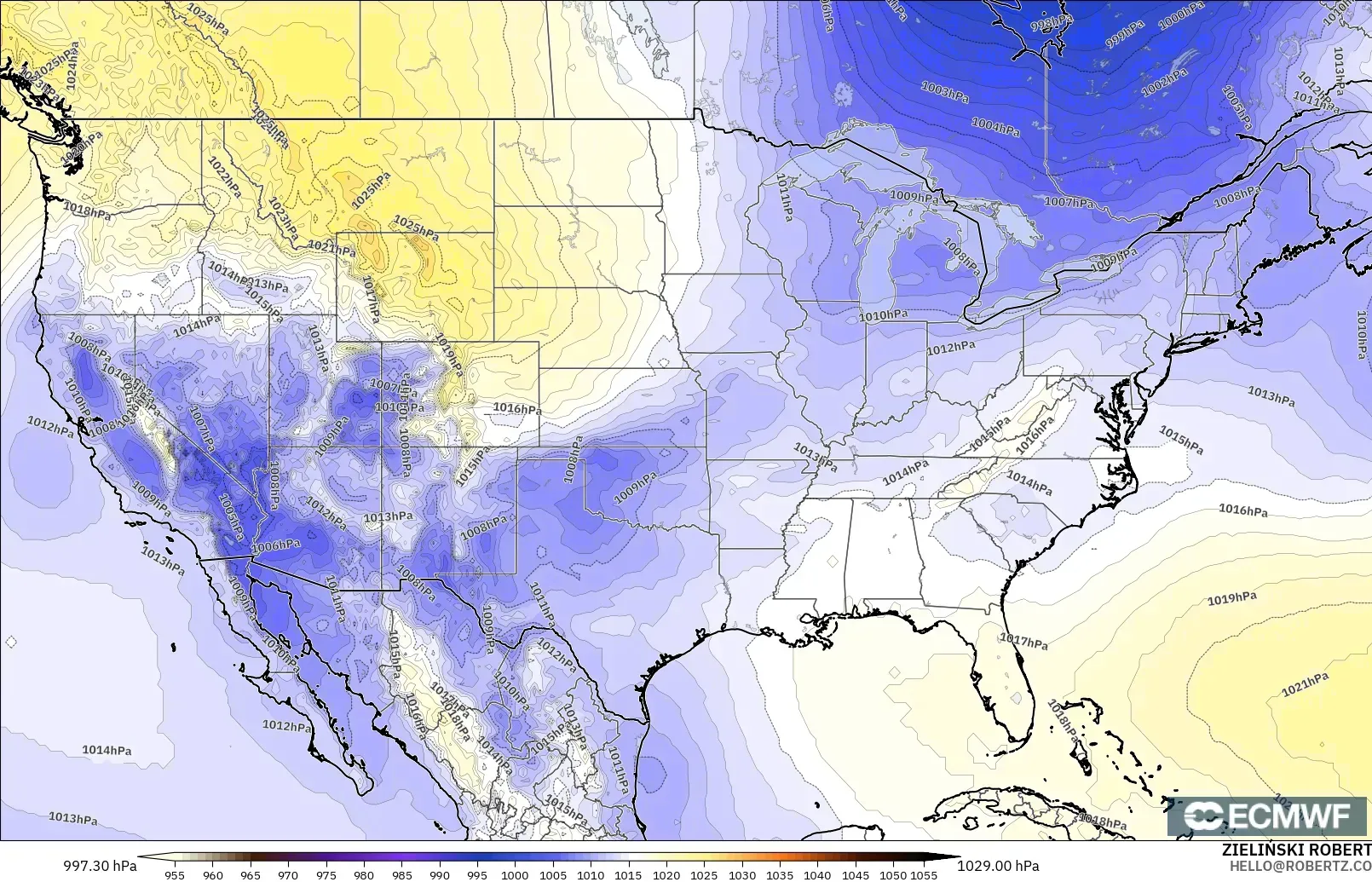 ECMWF IFS 0.25° modelo - Estados Unidos, Presión