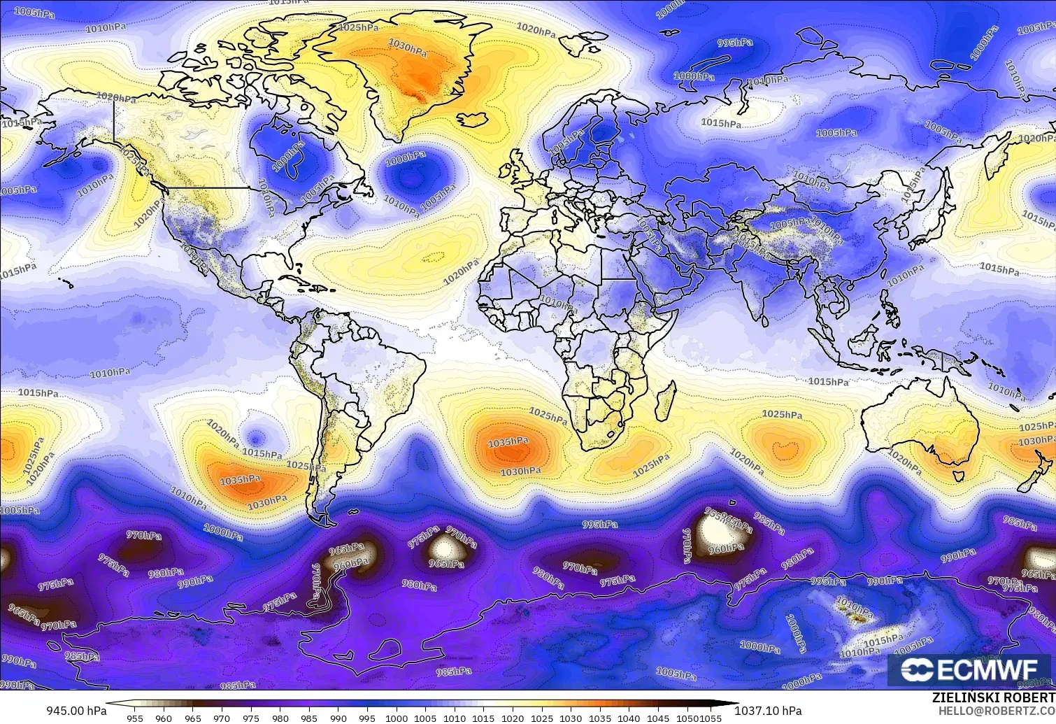 ECMWF IFS 0.25° modelo - Mundo, Presión